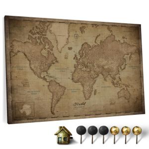 CANVASCALE Carte du monde en toile avec tableau d'affichage en liège - Labels en anglais - Décoration murale décorative pour toutes les pièces - Tableaux sur toile (90x60 cm, Motif 11) (canvascale_maps, neuf)
