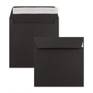Lot de 100 enveloppes noires - Enveloppes à lettre - Carrées - 15,5 x 15,5 cm - Fermeture adhésive - Surface mate - Enveloppes postales indéformables (GUSTAV NEUSER GmbH, neuf)