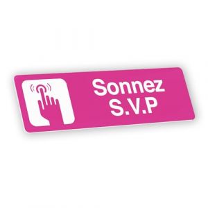 Plaque signalétique gravée autocollante Sonnez S.V.P - rose - format 12x3,7 cm (my-goodprice, neuf)