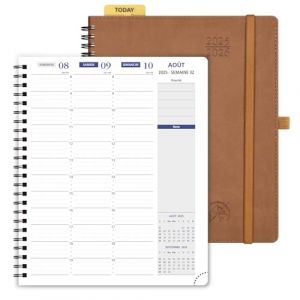POPRUN Agenda 2025 2026 Semainier A5 22 x 17 cm Version Française - Intervalles de 15 minutes, D'Août 2025 à Juil 2026 12 Mois Scolaire, Couverture Souple Spirale, Papier 100g/m², Marron (Time Works Wonders, neuf)