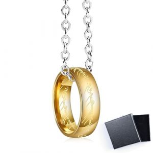Collier avec pendentif Seigneur des Anneaux - Lotr - Cosplay « The One Ring to Rule Them All » - Elfe Elfe - Bague dorée Gandalf celtique -Lajup Longueur de la chaîne 60 cm (KUNKUN YU, neuf)