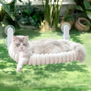 GUUSII HOME Hamac Chat Fenetre Pliable Panier Perchoir Suspendu Lit pour Petite et Grande Chats Ventouse Support Transat Etagere Coussin Chaise Interieur Tapis Réversible 54 * 30cm (Blanc, M) (GUUSII HOME, neuf)