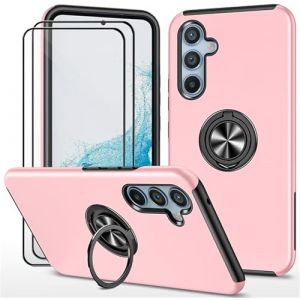 Dechyi Coque pour Samsung Galaxy S23 FE (6.4") et 2 pièces Verre trempé Housse Etui Support de Bague résistant aux Chocs résistant aux Rayures PC Silicone Heavy Duty Robuste Durable- Rose (dechyi, neuf)