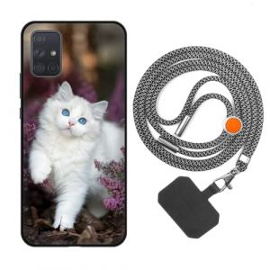 vingarshern Coque Compatible avec Samsung Galaxy A71 5G Antichoc Silicone Bumper Case &Eacute;tui de Protection Housse Coque avec Motif,Souple Coque avec Cordon Detachable,Chat Blanc (YOUKARSHERN, neuf)