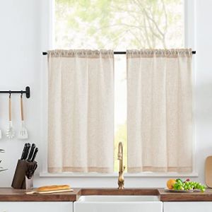 TOPICK Rideau Cuisine Court Brise Bise pour Placard Chambre Vert L 65 x H 90 cm, Rideaux Modernes sous Evier Semi Transparent en Effet Lin, Brise-Bise d'Interieur pour Fenetre Placard Salon 2 Panneaux (Audrey Home Fashion, neuf)