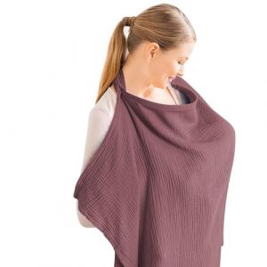 Aolso Tablier Allaitement, Couverture d'allaitement en mousseline pour b&eacute;b&eacute;,Grande housse d'allaitement, Couverture d'allaitement en Coton Cape Allaitement Avec anneau rigide(Rouge bordeaux) (YIJIABAI, neuf)