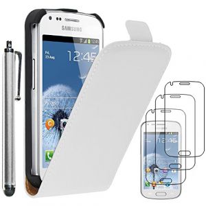 ebestStar - Coque Compatible avec Samsung Galaxy Trend S7560, S Duos S7562 Etui Housse PU Cuir Rabat Ultra Fin (Ultra Slim Case) +Stylet +3 Films, Blanc [Appareil: 121.5 x 63.1 x 10.5mm, 4.0''] (ebestPro-fr, neuf)