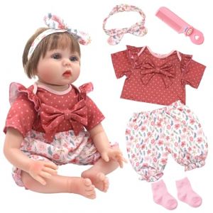 Lot de 5 vêtements poupée mignons de 50 à 55 cm pour fille/garçon - Accessoires avec bandeau floral, haut, pantalon, chaussettes, peigne, robe - Cadeaux pour enfants (rose) (luoyong-EU, neuf)