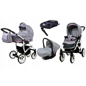 BabyLux® Enfant Poussette Combinée Set 4 en 1 - Largo - incl. Nacelle, Canne, Siège de voiture, ISOFIX Base - Siège Auto - Landau Bébé - avec Sac à langer, Habillage pluie etc. (BabyLux-shop, neuf)