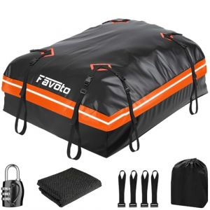 Favoto Coffre de Toit Voiture 425L - Sac de Toit Porte-Bagages Imperméable Pliable avec Tapis Antidérapant Crochet de Porte et Sangles de Renfort pour Le Transport des Bagages Orange (Cover-World, neuf)