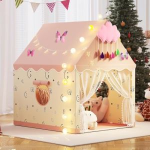 Tente de jeu d&rsquo;int&eacute;rieur pour tout-petit, tente de princesse pour fille, maisonnette de jeu, cadeau, motif de visages souriants, rose (MUHMUH, neuf)