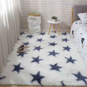 Tapis Chambre Shaggy Tapis pour Salon Tapis Moelleux, Tapis Lavable en Machine, Antid&eacute;rapant Tapis Chambre Adulte, pour Couloir, Descente de Lit,Star,50&times;160cm (TaiYuanYiHeMaoYiYouXianGongSi, neuf)