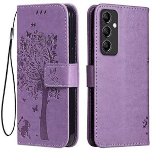 Topme Étui en Cuir pour Samsung Galaxy A14 5G / A14 (4G) (6.6" inches), [ Coque Housse de Téléphone Style Motif Chat Et Arbre] - Violet Clair (topme, neuf)