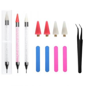TNSLAND 2 PCS Dotting Stylo Selecteur, Stylo &agrave; Ongles Strass Outil Nail Art de S&eacute;lection de Strass Stylo de Forage avec T&ecirc;tes de Cire et Pincettes, Crayons Strass &agrave; Double Extr&eacute;mit&eacute; Pour Nail Art DIY (dongguanshiqinciqingwangluokejiyouxiangongsi, neuf)
