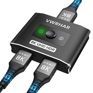VWRHar hdmi Switch 4K 120Hz, 8K Aluminium Commutateur HDMI 2.1, Splitter 2 Entr&eacute;es 1 Sortie ou 1 Entr&eacute;e 2 Sorties, Support HDCP 2.2 & 2.3 Dolby pour TV/PS5/Xbox Serie X (Handsome Products, neuf)