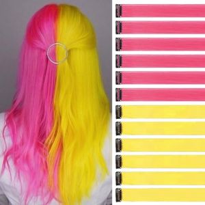 Rose pêche/Jaune Couleur Extension Cheveux 12 Pièces 55cm Rajout Cheveux à Clip Naturel Extensions à Clipser Chaleur Fête Accessoire Cheveux Fille Extensions Capillaires Mèches De Cheveux (henanluozhiruishangmaoyouxiangongsi, neuf)