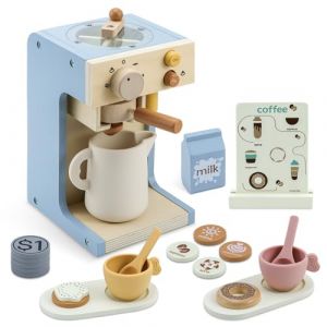 Aischens Cafetières en Bois Enfant- 22 Pièces, Machine à Café en Bois pour Enfants, Machine à Café/Expresso et Dessert Jouets Jeux de Rôle Éducatif, Ustensiles de Cuisine Cadeau pour Garçons Filles 3+ (GEMMA HOPEWELL LIMITED, neuf)