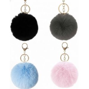 4 Pièces Porte Clés Pompon en Fourrure Lapin Artificielle Porte Clef Pompon Fourrure pour Bijoux de Voiture Sacs à Main Choix de Couleurs (Noir, Gris, Bleu Ciel, Rose) (BKeDeShiShi, neuf)