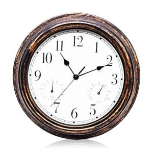 BORDEAG Horloge Murale, Horloge De Jardin, Horloges D'ext&eacute;rieur, Horloge Murale &Eacute;tanche avec Thermom&egrave;tre Hygrom&egrave;tre, 12 Pouces, Vintage &Eacute;tanche pour Terrasse, Piscine (SwiftCart Azalaya, neuf)