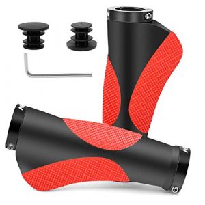 HNOOM Poignées VTT, Poignet VTT Ergonomique, Poignées Vélo Antidérapante Caoutchouc, Poignee Guidon VTT Double Verrouillages, Longueur 130mm diamètre Environ 22.2mm (Noir Rouge) (HNOOM, neuf)