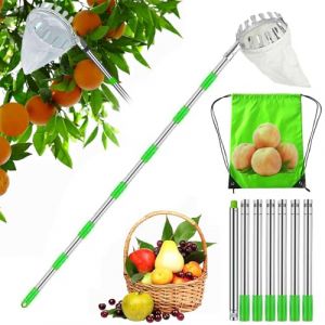 HEYIDAMAI 3 M Cueille Fruit Telescopique, Cueilleur de Fruits Amovible, Ramasse Fruits Telescopique, Perche Cueille Fruits Telescopique, Cueille Cerise, Cueille Fruit, Ramasse Pomme,Ø 140mm. (JINGSHU, neuf)