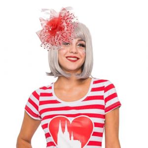Chapeau Bibi pour Femme Bandeau avec Voilette Pince Cheveux en Maille Vintage avec Fleur et Plumes Pour Mariage Cocktail Fete Carnaval (A Mi A Mi Hong, neuf)