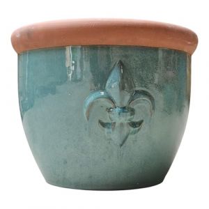 Teramico Pot de fleurs - Pot de fleurs rond émaillé en grès - Résistant au gel - Pour décoration de jardin (Jade foncé, 25 cm) (Teramico, neuf)