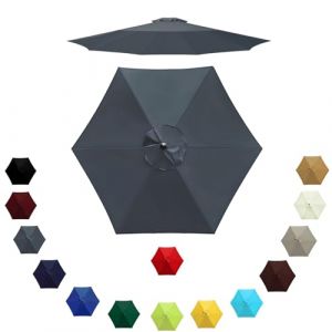 Auvent de Remplacement pour Parasol 6 Baleines/8 Baleines, Remplacement Toile de Parasol 2m/2.3m/2.7m/3.0m, Housse de Rechange pour Parasol D'extérieur, Polyester Anti UV(Gris,2.7m/6 Arms) (LYLSD, neuf)