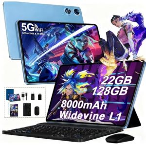 2026 Tablette 10 Pouces Android, 128Go ROM (TF 2To)+ 22Go RAM , 5G WiFi Octa-Core 2.0GHz, 8000mAh, GPS, Gemini AI tablette, 5+8MP,Bluetooth 5.0,Widevine L1, Tablette Tactile avec Clavier+Souris（Bleu ） (SANLAST SP. Z O.O, neuf)
