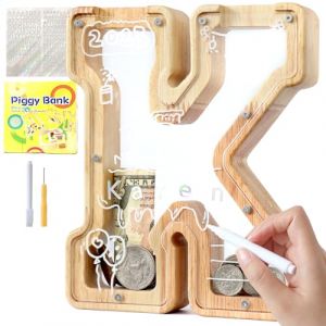 Lakpopya Tirelire en Bois pour Enfant Tirelire Cochon Personnalis&eacute;e de Lettres A &agrave; Z Tirelire Billet Transparente Cr&eacute;ative pour Cadeau D&eacute;coration Bapt&ecirc;me pour Fille Garcon (K) (Never fail, neuf)