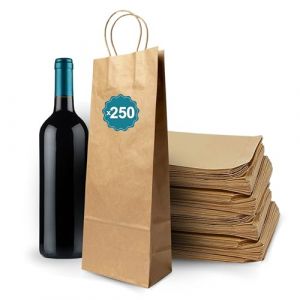 Espirito Rebelde 250 Sacs Bouteille Vin Kraft avec Poign&eacute;e &ndash; Sac &Agrave; Vin Cadeau No&euml;l F&ecirc;tes, Pochette Vin, Emballage Bouteille Vin Champagne, Sac Papier pour Magasins de Vin et Cadeaux De Vin (Espirito Rebelde, neuf)
