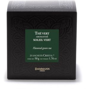 Dammann Fr&egrave;res - Th&eacute; Vert Soleil Vert - Sencha Vert &agrave; l'Orange - Bo&icirc;te 25 Sachets Cristal - 50g (Koopthee France, neuf)