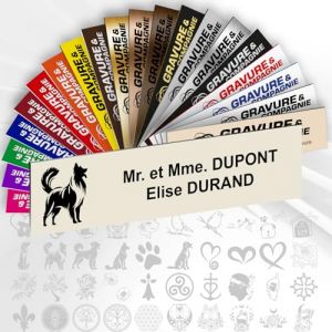 Plaque Boîte aux Lettres Déco Personnalisable De 1 À 3 Lignes – Logo Ou Motif Avec Nom Gravé – Adhésive PVC – 10 x 2,5 cm (Beige + Dessin) (GRAVURE ET COMPAGNIE, neuf)