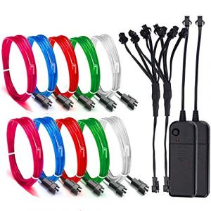 Sunboia 2Pack 5x1M Fil N&eacute;on &agrave; Pile EL C&acirc;ble Guirlande Lumineuses 3 Mode &Eacute;clairage Fix Clignotant Stroboscope Tube Fluo El Wire D&eacute;co V&ecirc;tement Festif Soir&eacute;e F&ecirc;te Mariage Voiture V&eacute;lo Int&eacute;rieur (Sunboia, neuf)