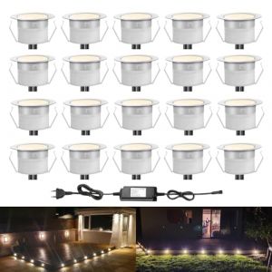 INDARUN Spot à Encastrable Lampe de sol-Lumière(Blanc Chaud) étanche IP67 1W Ø45mm-éclairage pour terrasse, patio, chemin, mur, jardin, décoration, intérieur et extérieur(Lot de 20) (ANWE-EU, neuf)