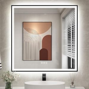 STARLEAD 80x80cm Noir Miroir-LED-Salle-de-Bain-avec-Éclairage et Bluetooth, Anti-buée, 3 Couleurs Lumière, Dimmable, Mémoire, IP44 Verre Trempé Carré Miroir-Mural, Cadre Non Métallique (Starlead, neuf)