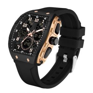 Montre Militaire Homme Sport Design Unique Cadran Rectangulaire, Affichage Numérique Analogique, Double Fuseau, Chronomètre Étanche 5ATM, Style Punk (Lemai EU, neuf)