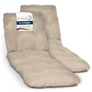 Beautissu Lot de 2 Coussin Bain de Soleil 190x60 cm Flair RL – 8 cm Épais Coussin Chaise Longue pour Jardin Terrasse Balcon – Confortable Matelas Transat Exterieur – Nature (Brandvin, neuf)