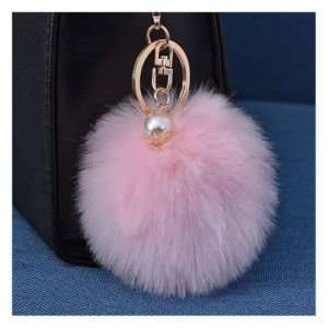 Wisafory Porte-clés pompon avec perle dorée en fausse fourrure moelleuse Porte-clés de sac à main valise sacs à dos accessoires porte-clés porte-clés téléphone portable charme pour femme Rose clair (Qunrong, neuf)