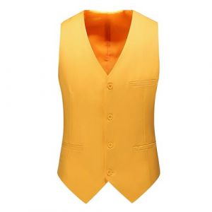 Hommes Costume Business Gilet Veste de mari&eacute;e Slim Fit D&eacute;bardeur sans Manches Business Dress (Jaune 2,3TG) (ZDJSWJ STORE, neuf)
