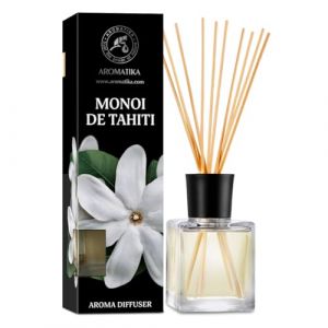 Diffuseur Arôme Monoï de Tahiti 200ml - Diffuseur à Roseau - Parfum Ambiance - Désodorisant - Diffuseur Parfumé Monoï de Tahiti - Cadeau Ideal - Odeur de Tiare (AROMATIKA trust the power of nature, neuf)