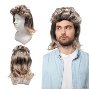 UILYNIU Perruque pour Homme Adultes 80 Rock Star fête de Mauvais goût Accessoire Carnaval Cosplay Halloween Mulet Costume fête Costume Déguisement Proll mulet Perruque Punk Popstar Brune (Noir Brun) (XIMO EU, neuf)