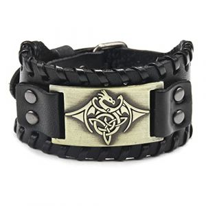 Thajaling Bracelet en cuir Totem Dragon volant, Bracelet Vintage Totem Viking, Bracelet noeud celtique en cuir large, Bracelet mode pour homme (Bronze) (Best Sell Mall, neuf)