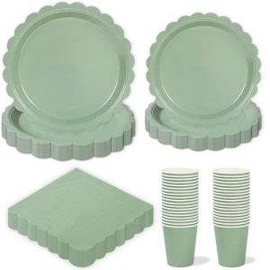 Vaisselle Jetable Anniversaire 24 Invit&eacute;s, 96 Pi&egrave;ces Vert Couverts De Table De F&ecirc;te y Compris Assiette Jetable Torchon Vaisselle Tasses, Assiette Jetable Anniversaire Pour Barbecue Les F&ecirc;tes Les Piqu (QIFU DirectUK, neuf)