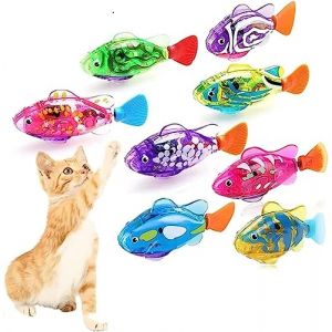 Robo Fish for Cat Jouet, Robot de Natation Jouet de Poisson pour Chat et Chien avec lumière LED, Jouets interactifs pour stimuler Les Instincts de Chasseur de Votre Animal de Compagnie(8 pièces) (baihuo?????-1, neuf)