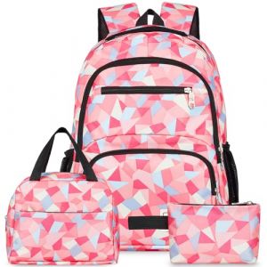 Yarmiene Sac à Dos Femme Homme 3 en 1 avec Sac à Déjeuner et Trousse à Crayons, Cartable Fille Primaire Sac à Dos Voyage Enfant Grand Homme Cartable Maternelle Fille, Rose (KIEGELMANE, neuf)