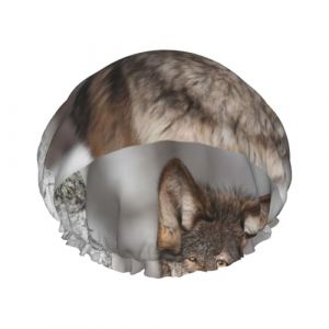 Bonnet de douche imperméable à bande élastique, bonnet de douche réutilisable à double couche pour femmes,Imprimé loup sauvage (aysr.store, neuf)