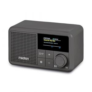 MEDION S66822 Radio Portable Mini Dab+ avec Bluetooth (Batterie Rechargeable, &eacute;cran Couleur &agrave; intensit&eacute; Variable, antenne t&eacute;lescopique, minuterie de Mise en Veille, r&eacute;veil, AUX, USB-C) Gris (medionshop-deutschland, neuf)