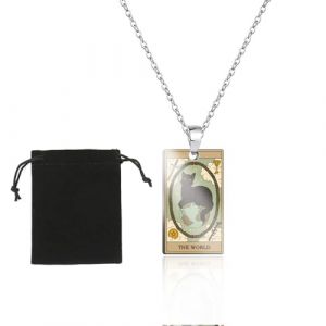 Collier de signe du zodiaque Pendentif Constellation Carte Chat de Tarot Double Face Acier inoxydable Bijoux de signe du zodiaque Cadeaux Collier pour les amateurs de tarot et d'horoscope-The World (wuhanshichenlingyanshangmaoyouxiangongsi, neuf)