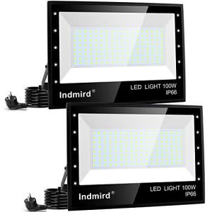 Indmird Projecteur LED Exterieur 100W, Lot de 2 10000LM Spot LED Extérieur, 6500K Blanc Froid Super Lumineux IP66 Etanche Éclairage de Sécurité D'extérieur Pour Patio, Terrasse, Jardin, Garage (LemonandOrange, neuf)